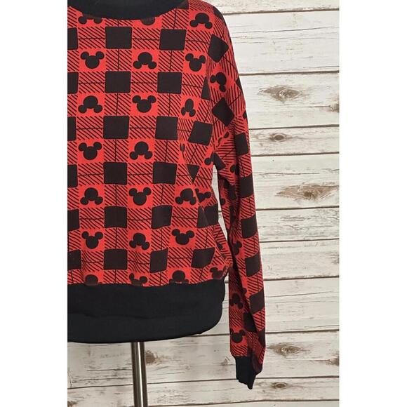 Disney Mickey Mouse casual athleisure red/black plaid sweatshirt Size XS - Picture 3 of 7